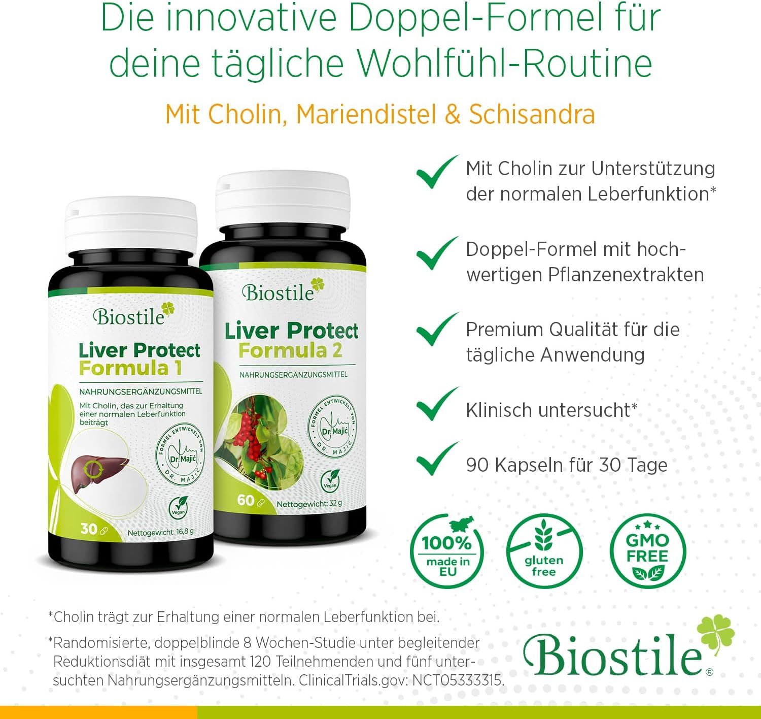 Biostile Liver Protect: Doppelformel, Inhaltsstoffe, 90 Kapseln.