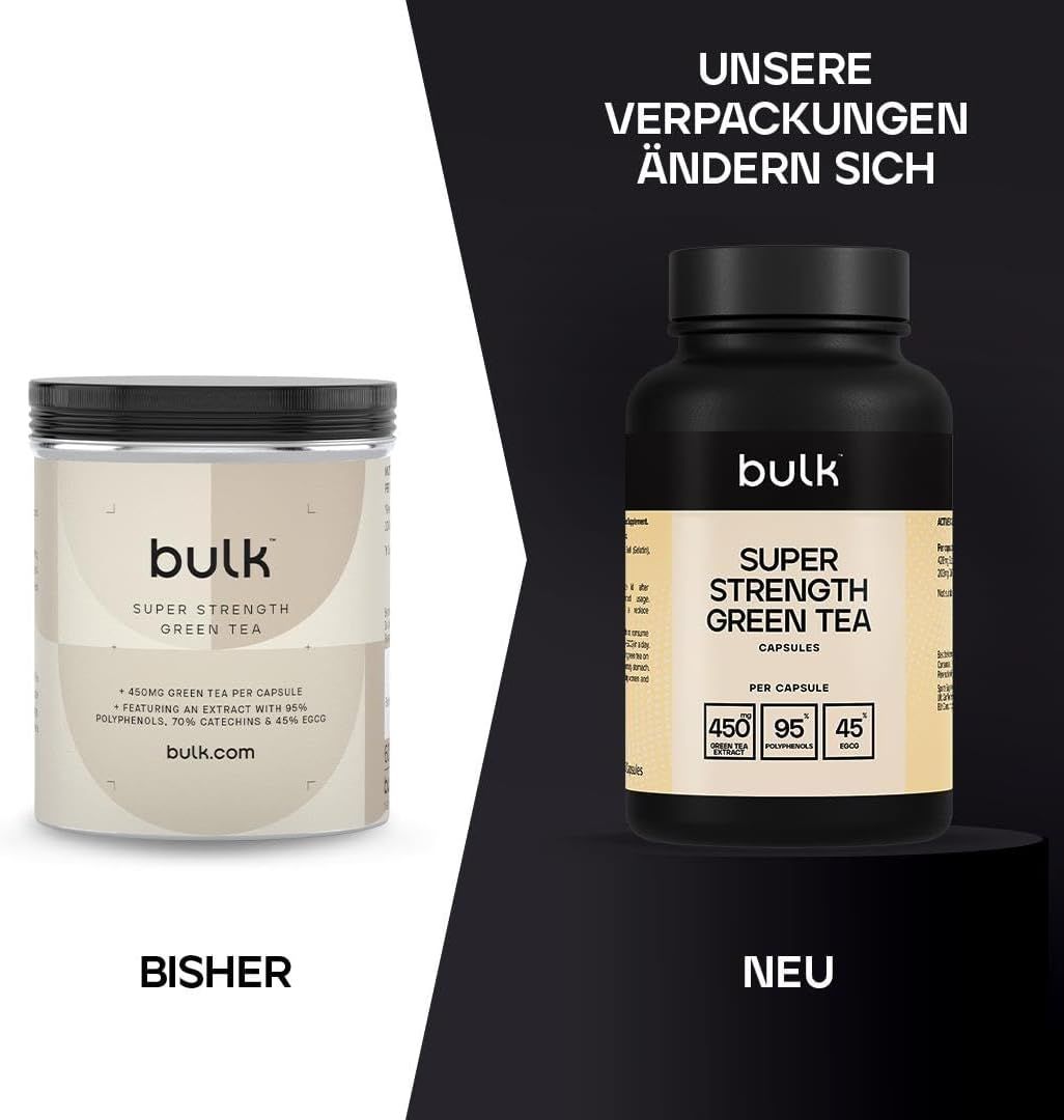 Bulk Super Strength Green Tea Kapseln. 450 mg Grüntee-Extrakt pro Kapsel.