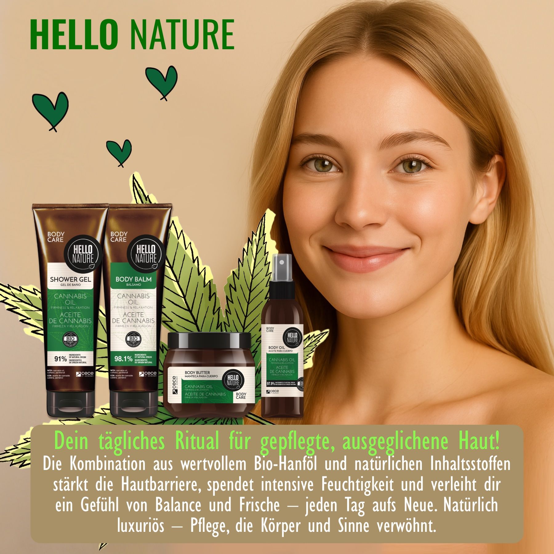 Hello Nature Pflege Haare Body Geschenkset Cannabis für Körperpflege