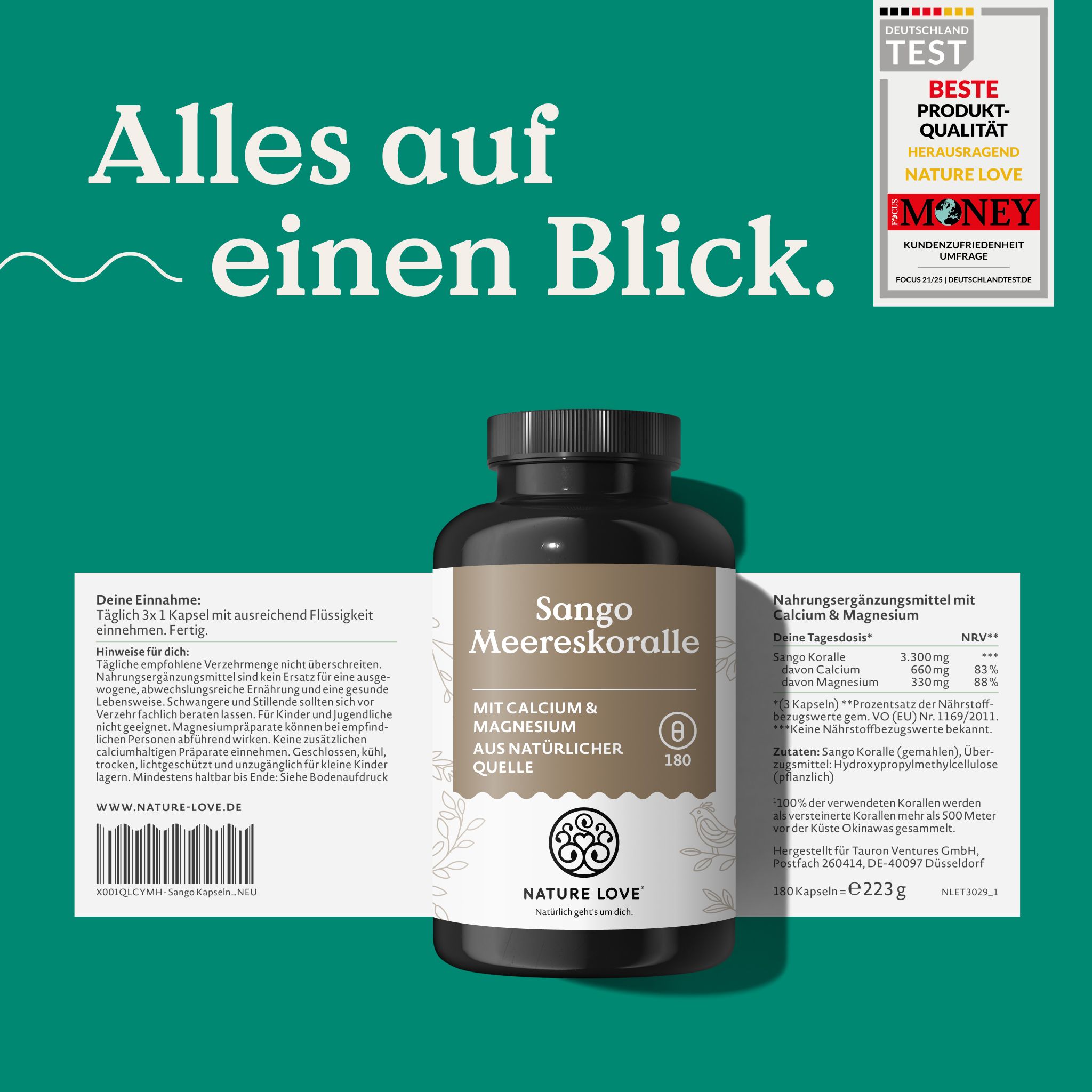 NATURE LOVE Sango Meereskoralle: Alle Informationen auf einen Blick. Mit Calcium & Magnesium.