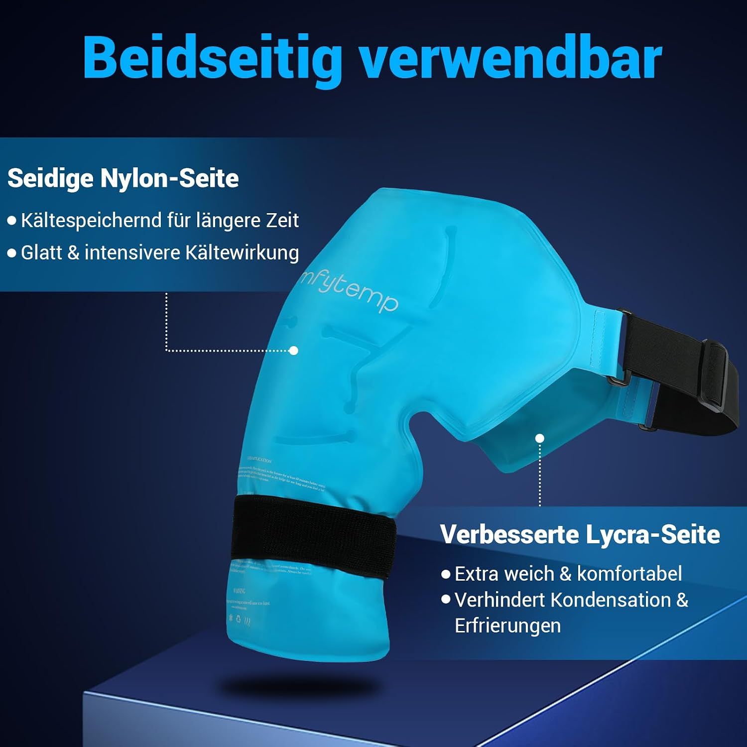 Blaue Schulter-Kühlpackung mit verstellbaren Gurten.