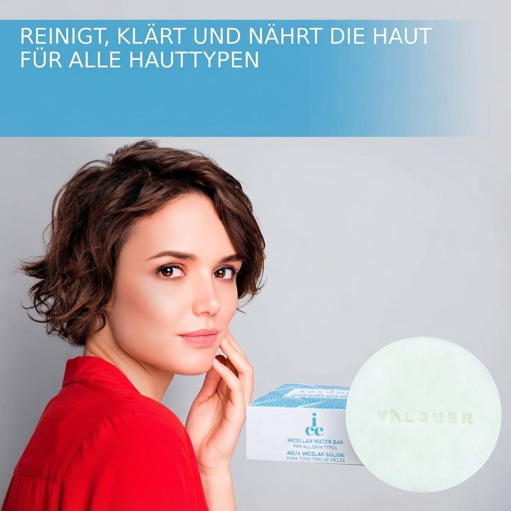 Anleitung zur Anwendung der Reinigungspastille: Gesicht anfeuchten, einmassieren, einwirken lassen, abspülen, trocknen lagern.