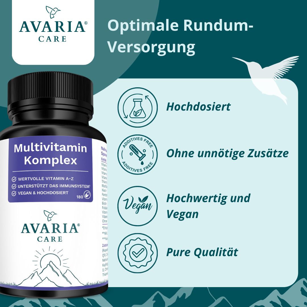 AVARIA CARE® Multivitamin Komplex – hochdosiert – Vitamin A bis Z – Mineralstoffe & Coenzym Q10