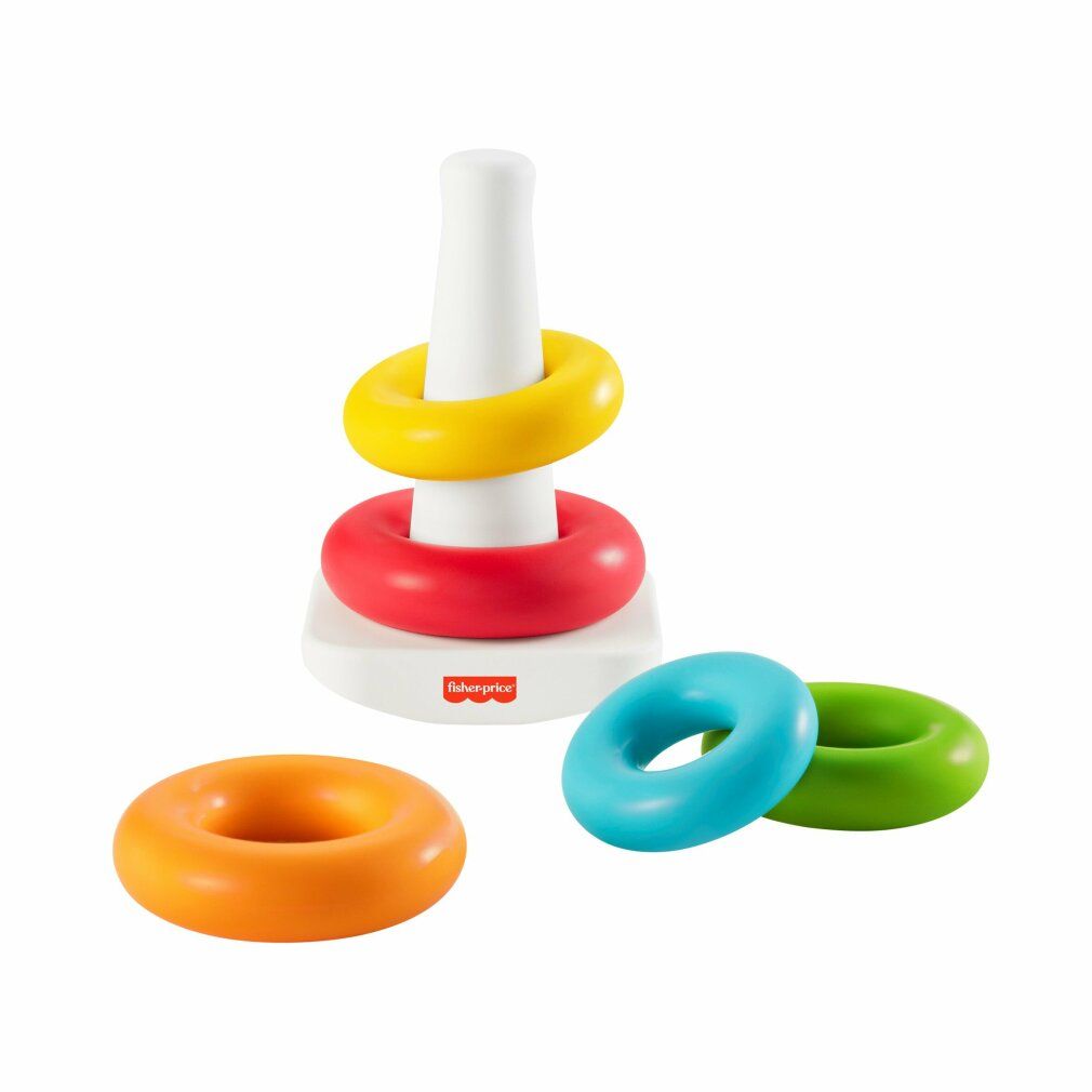 Stapelturm mit 5 farbigen Ringen und 3 losen Ringen.