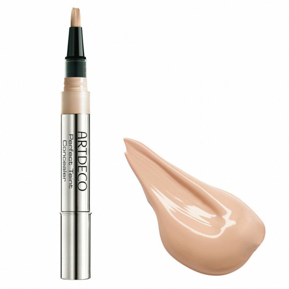Artdeco Perfect Teint Concealer, silberne Hülse, Spitze mit Produkt. Daneben ein Klecks.