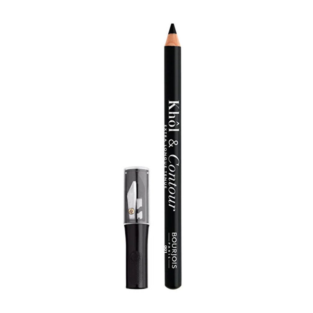 Schwarzer Kajalstift und Anspitzer. Aufschrift: Khol & Contour, Bourjois Paris.