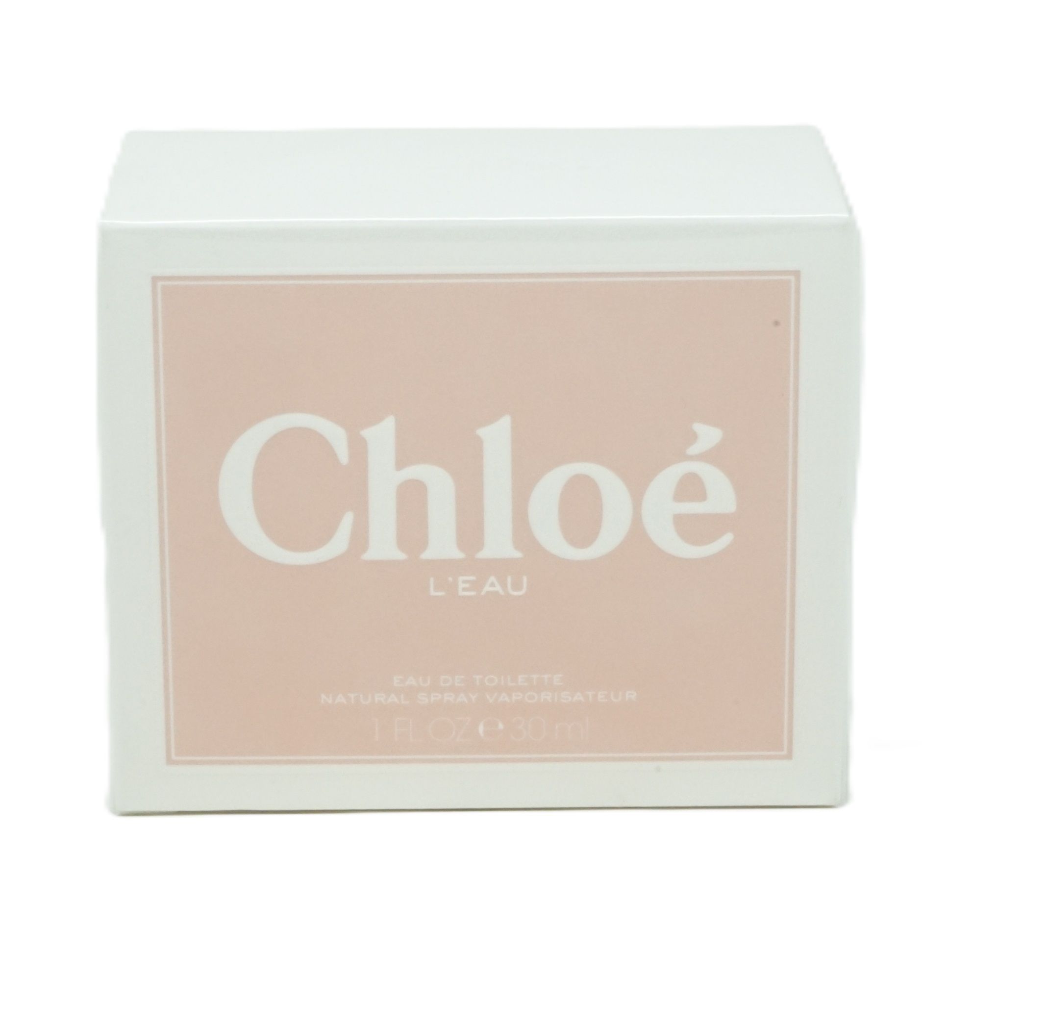 Weiße Schachtel mit rosa Schriftzug Chloé L'Eau. Auf der Schachtel steht Eau de Toilette.