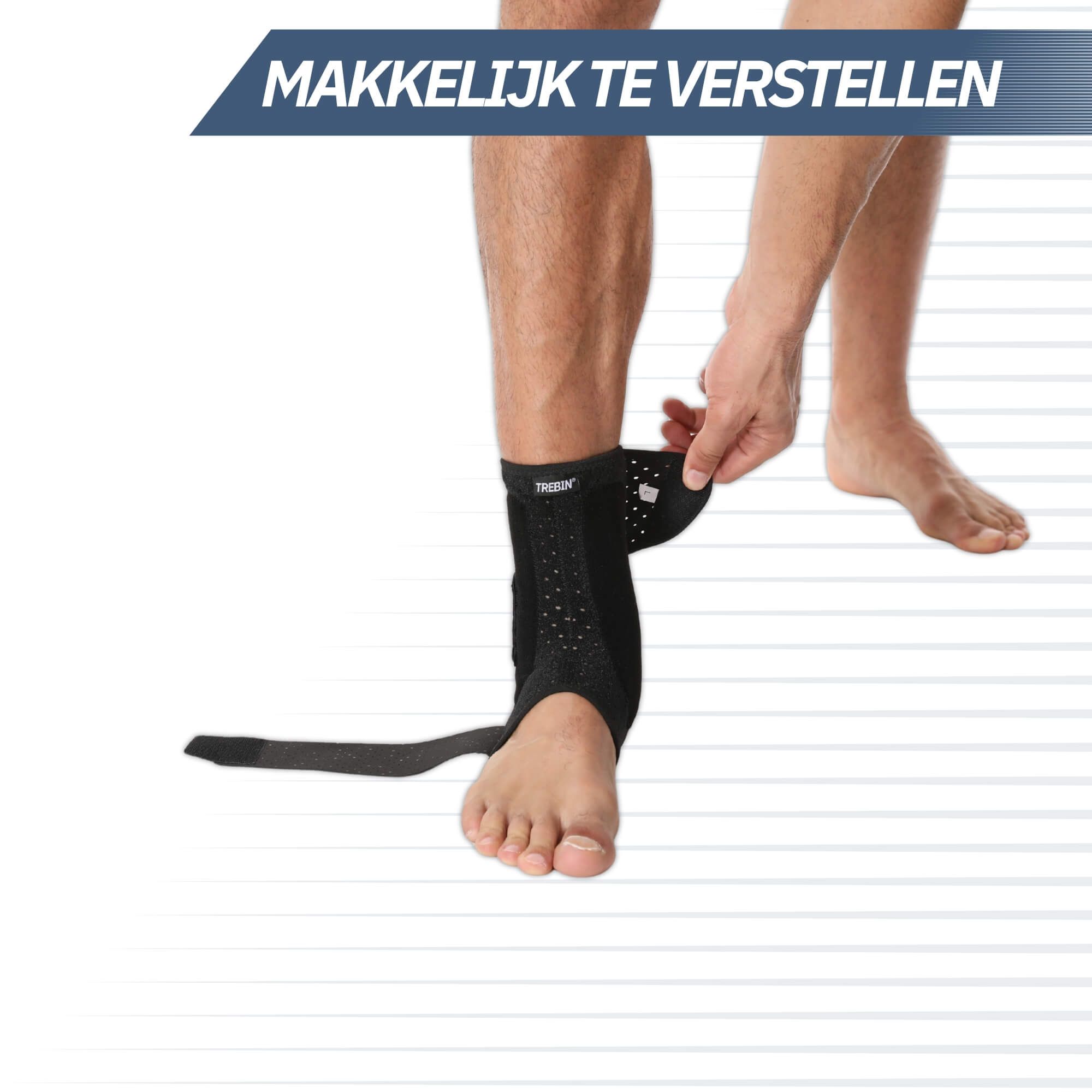 Schwarze Knöchelbandage mit seitlicher Klettverstellung.