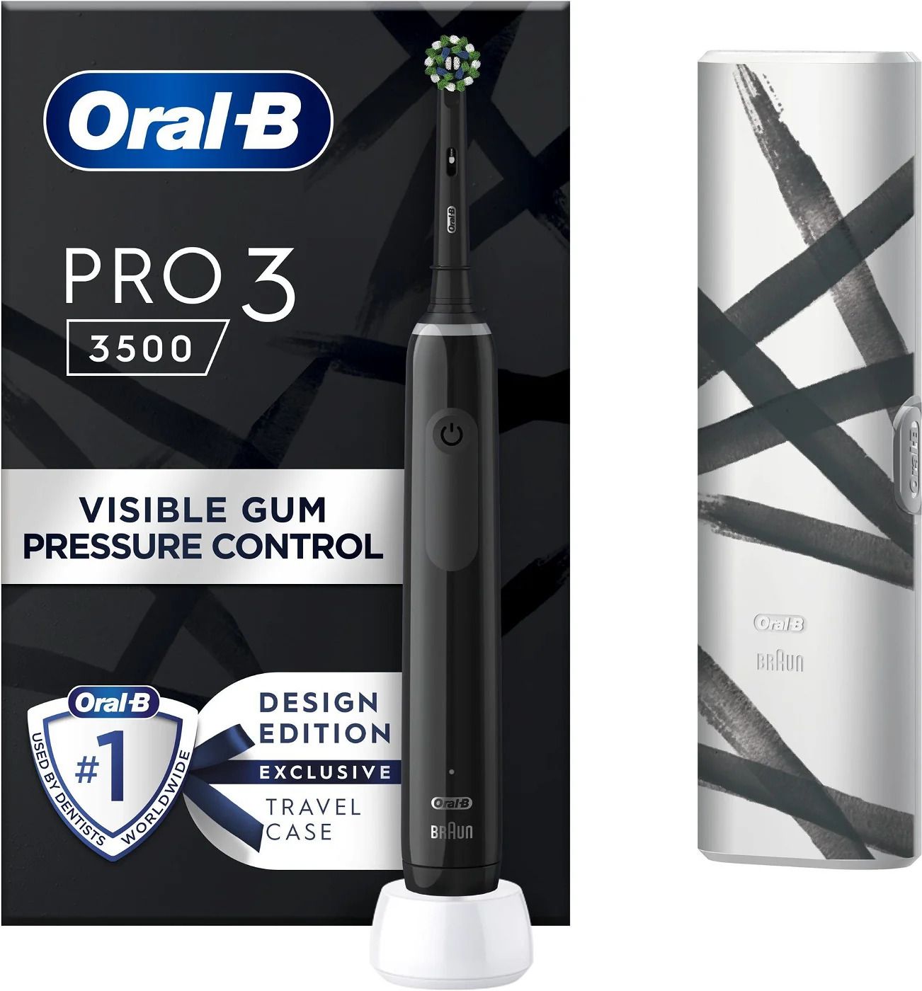 Oral-B Pro 3 Black Elektrische Zahnbürste mit Reiseetui EU Spec