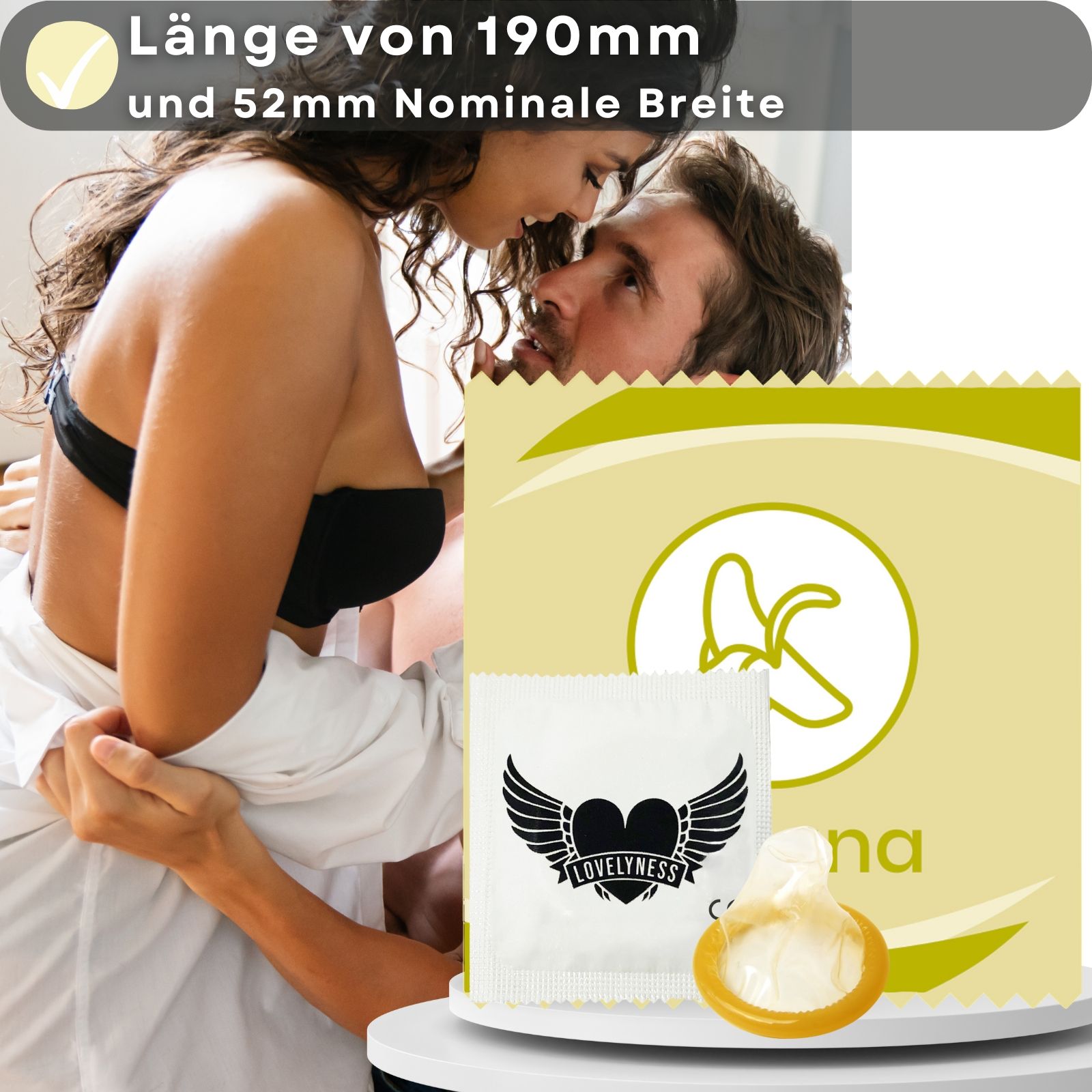 Kondom-Verpackung, Bananengeschmack, einzeln verpackt, Kondom-Verpackung mit Logo.