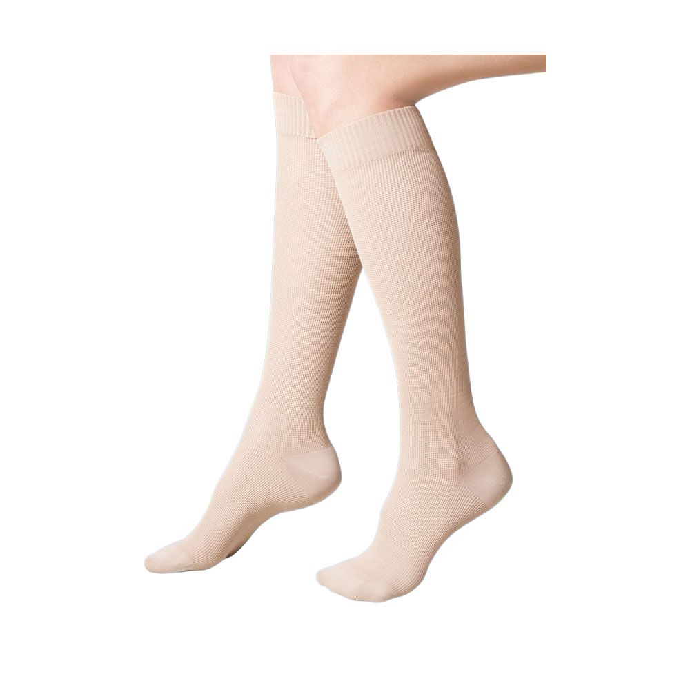 Beige Kniestrümpfe mit Baumwolle, Wabenmuster, für Damen.