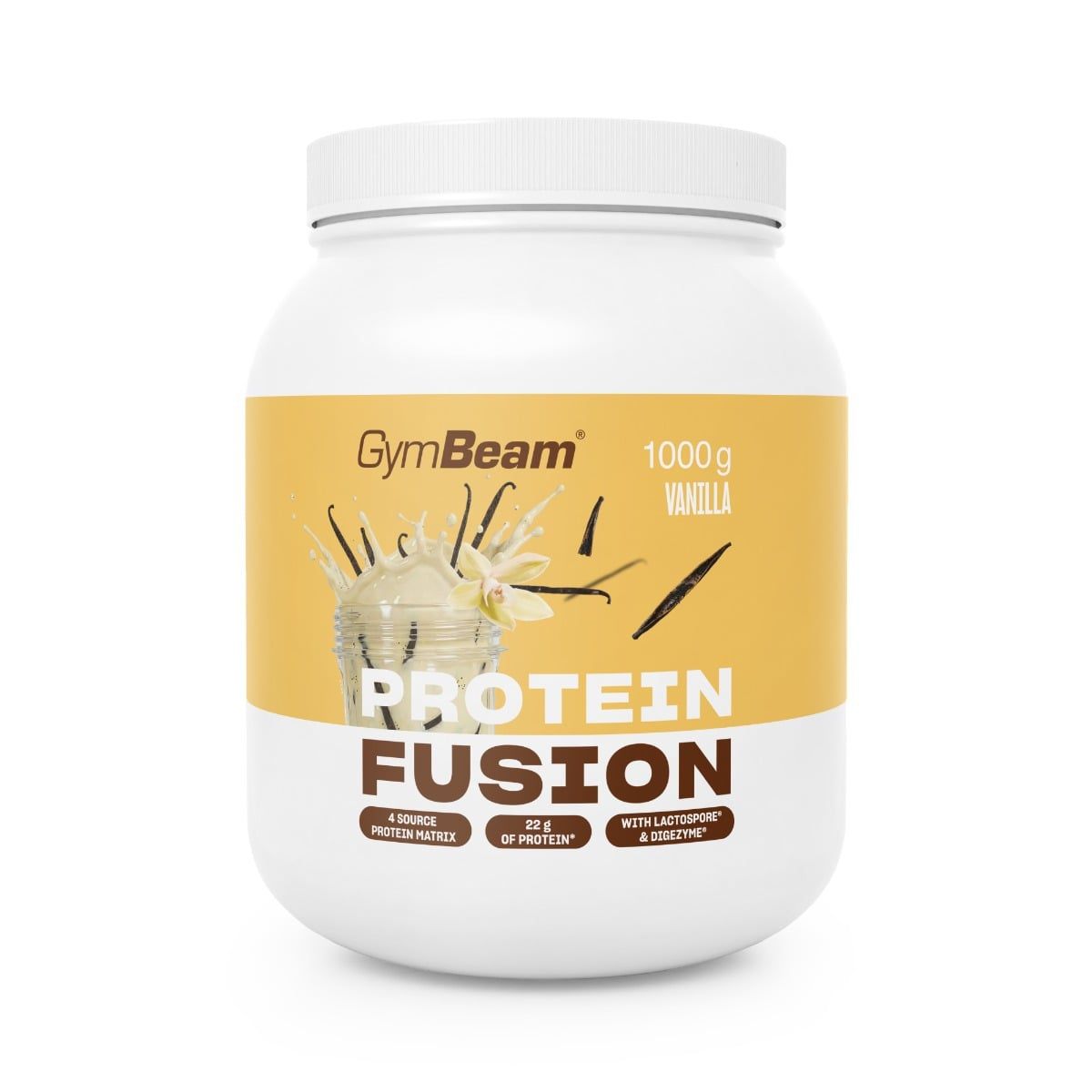GymBeam Protein Fusion Mehrkomponenten-Molkenprotein Pulver, 1000g Vanille.