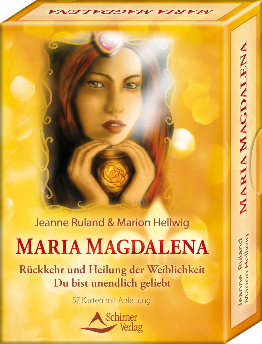 Kartenbox mit Titel MARIA MAGDALENA. Auf der Box ein Porträt einer Frau. Autoren: Jeanne Ruland & Marion Hellwig. Verlag: Schirner Verlag.