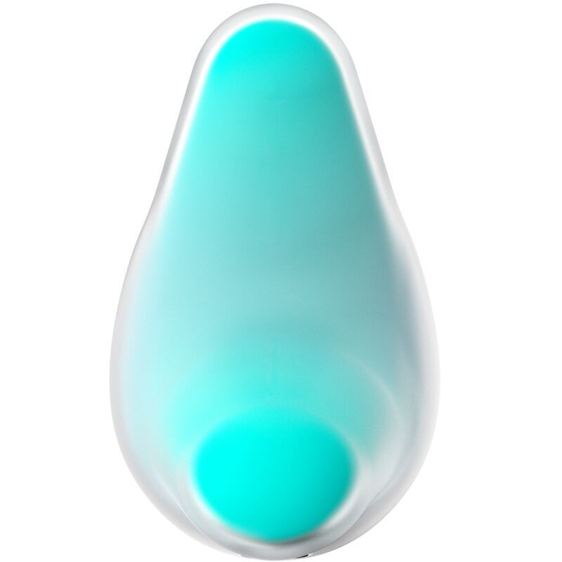 Stimulator in Tropfenform, türkisfarben. Transparenter Rand.