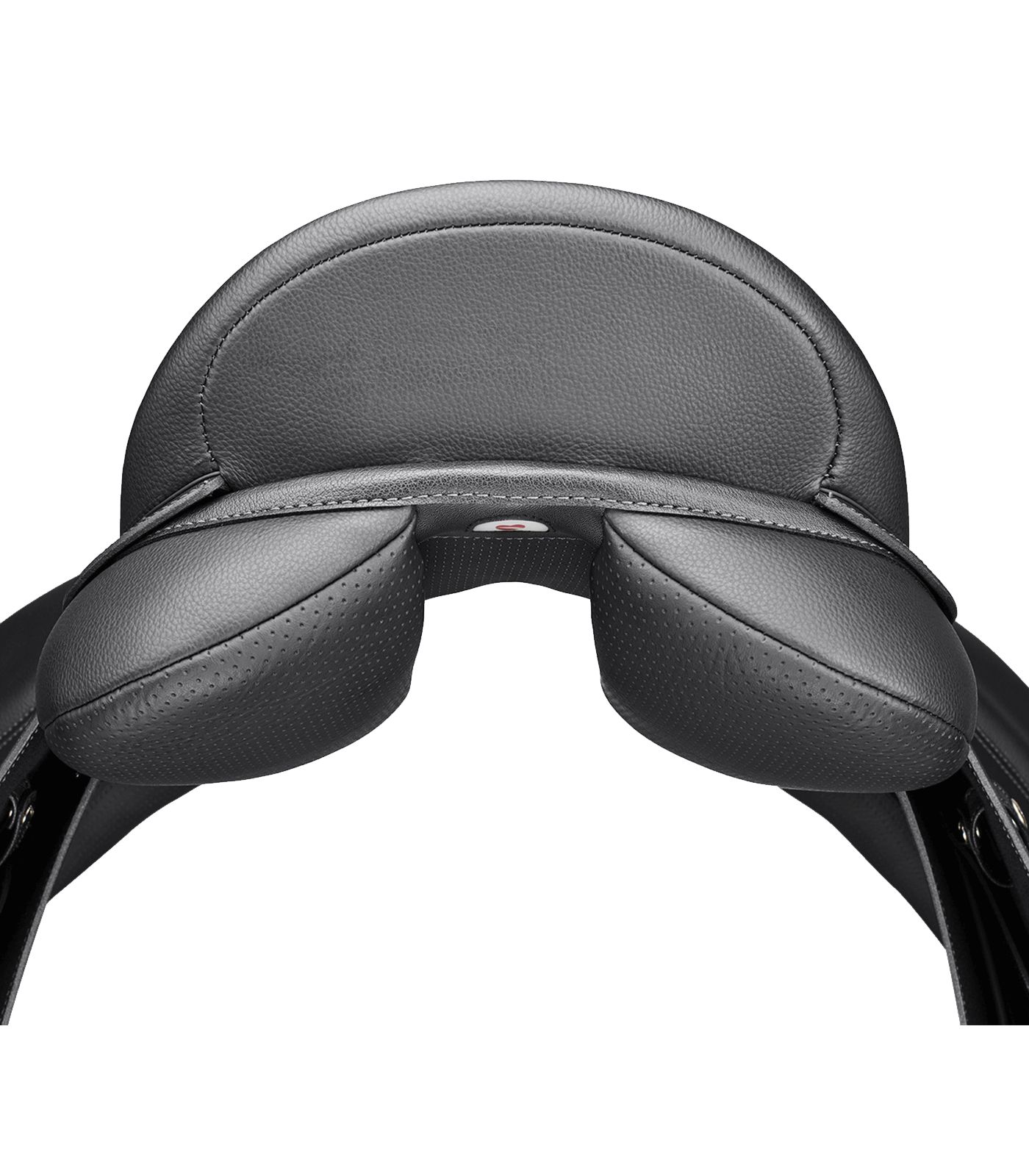 Schwarzer Wintec 500 VS Sattel, Draufsicht. Gepolsterte Sitzfläche, Steigbügelaufhängung, perforiertes Leder.