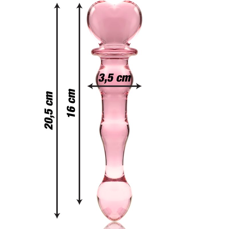 Rosa Glasdildo, Modell 21. Länge 20,5 cm, Griffbreite 3,5 cm.