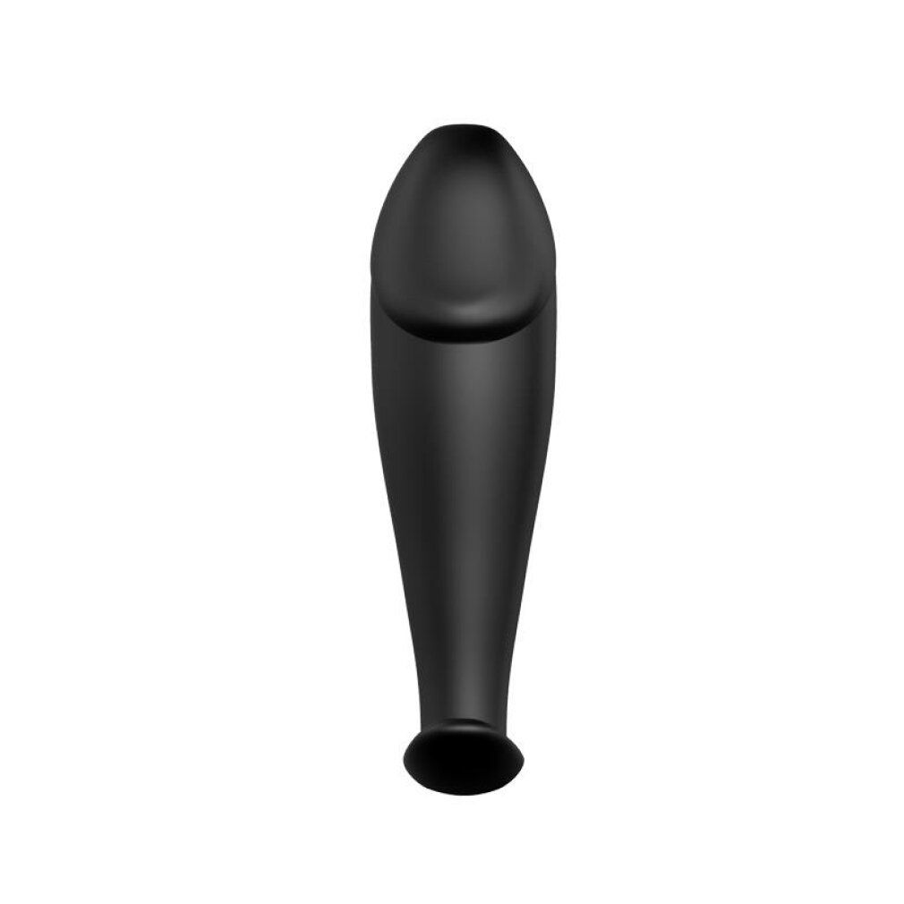 Schwarzer Analplug, länglich, mit abgerundeter Spitze und Basis.