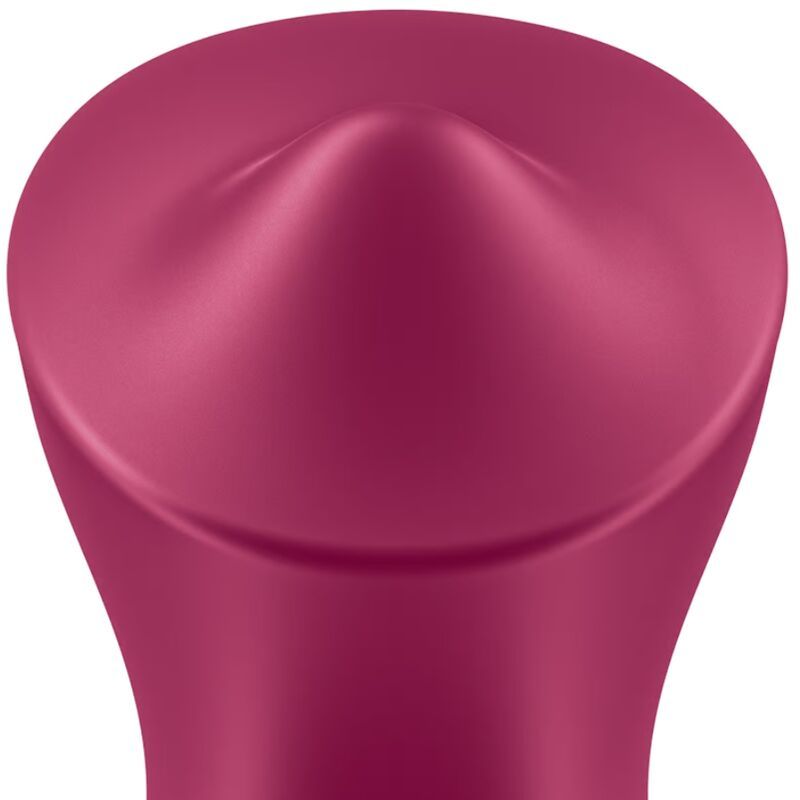 Burgunderfarbener Auflegvibrator, Oberseite mit abgerundeter Spitze. Keine Logos sichtbar.