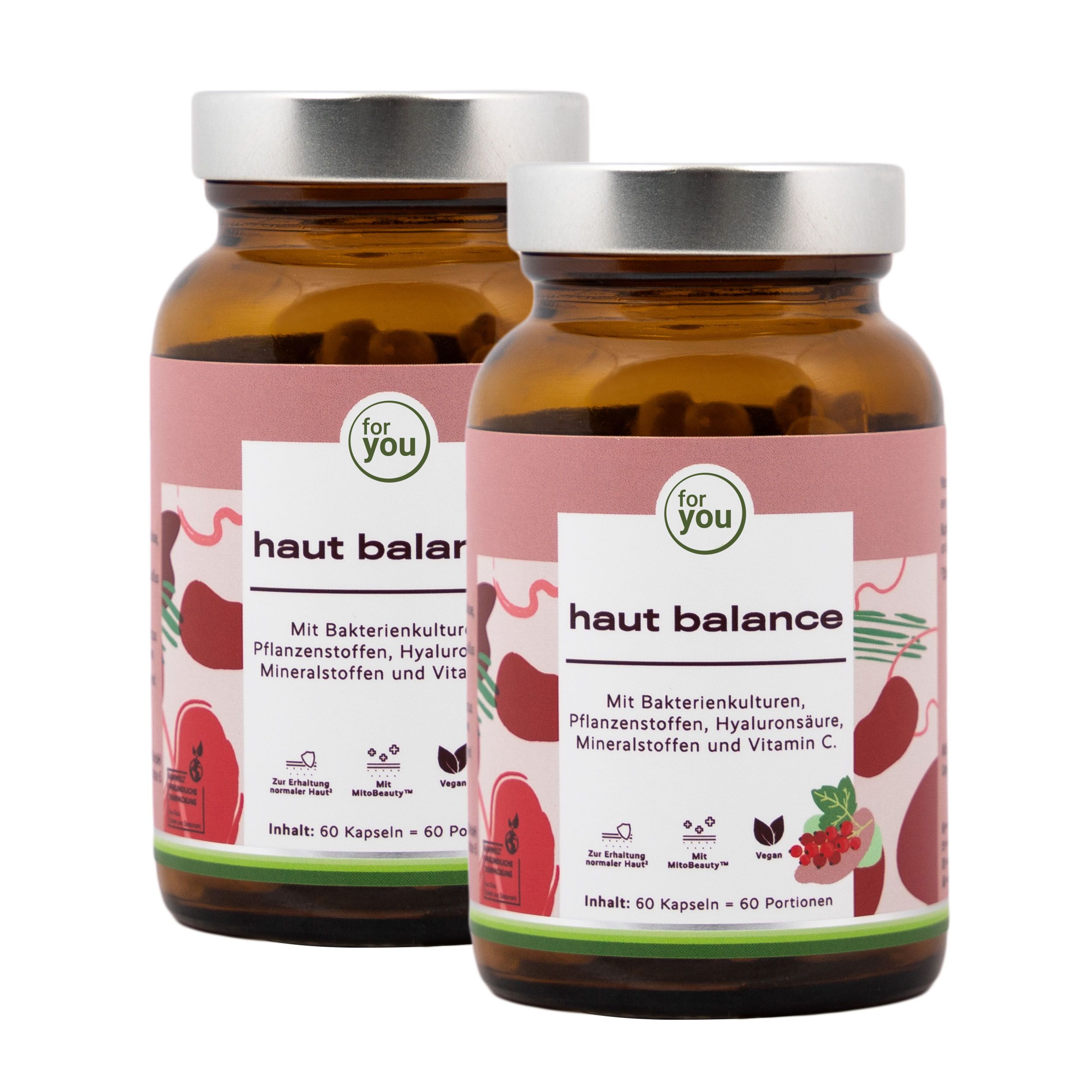 Zwei Braunglasflaschen mit "for you haut balance". Doppelpackung.