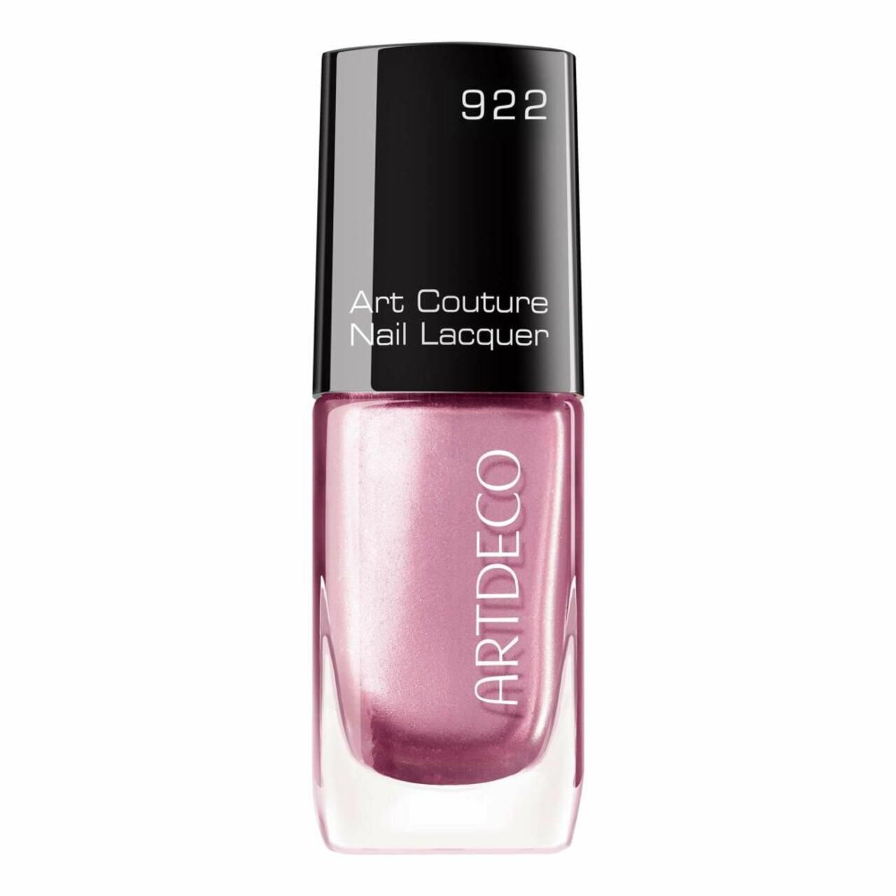 Artdeco Art Couture Nagellack, rosa. Schwarzer Deckel mit Aufschrift 922. Aufschrift Art Couture Nail Lacquer und Artdeco.