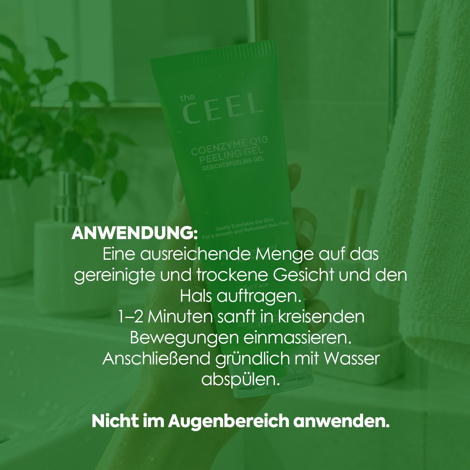 Anwendung von THE CEEL Peeling Gel im Badezimmer.