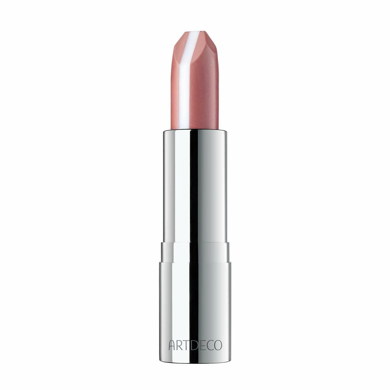 Silberfarbener Lippenstifthalter mit herausgedrehtem Lippenstift. Sichtbar: Marke ARTDECO.
