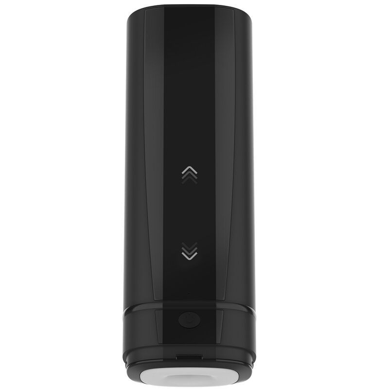 Schwarzer Onyx+ Masturbator mit Pfeilsymbolen und Power-Knopf.