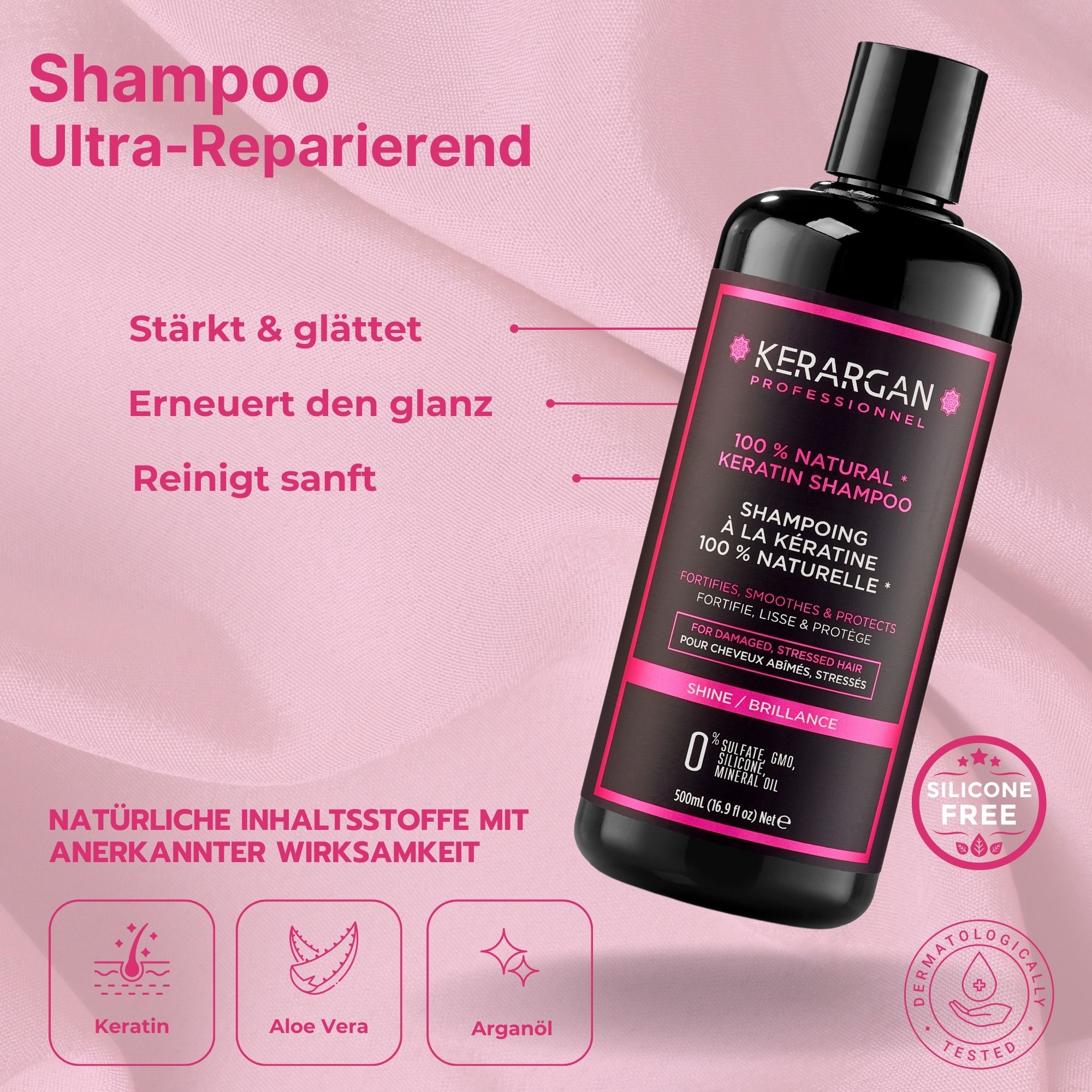 Kerargan - Ultra reparierendes Set Shampoo, Spülung, Maske, Serum & Leave-In mit Keratin