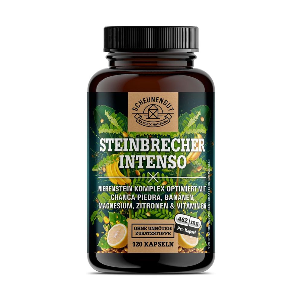 Braune Dose mit Steinbrecher Intenso Kapseln, Zitronen und Bananen.