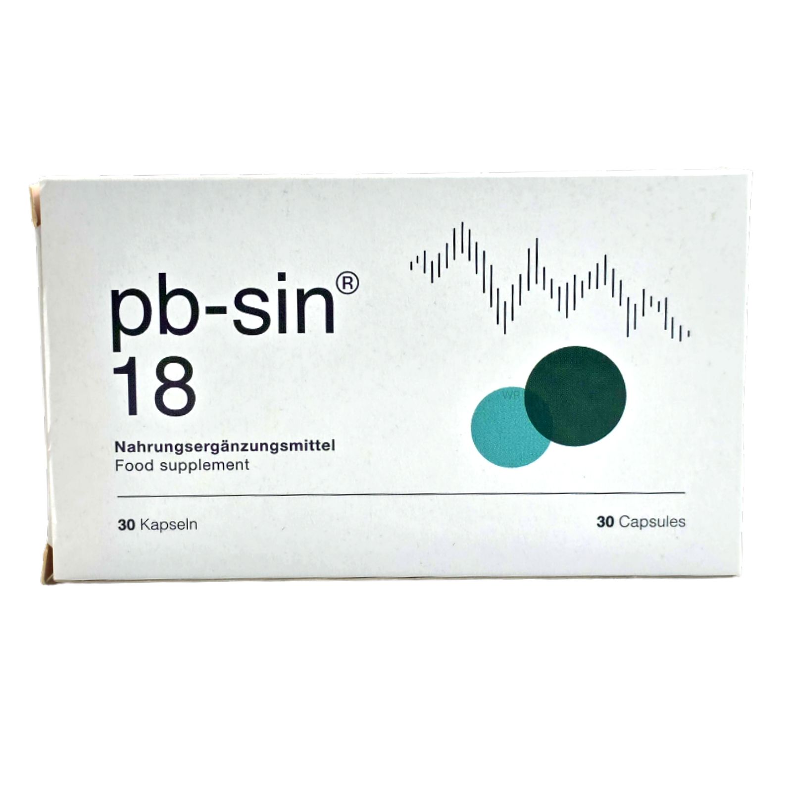 Verpackung von pb-sin® 18, Nahrungsergänzungsmittel, 30 Kapseln.