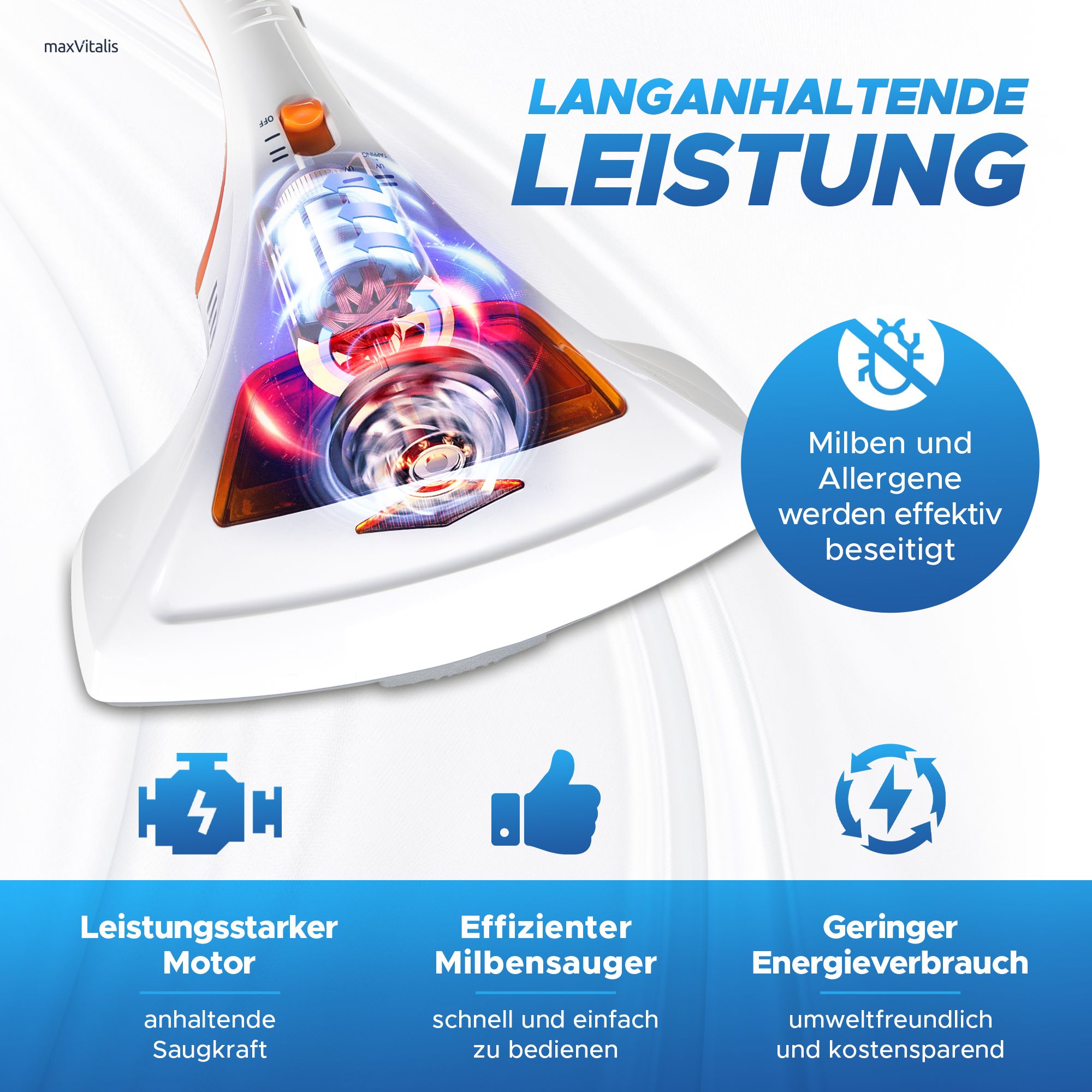 aktimeo Matratzenreinigungsgerät Milben-Handstaubsauger mit UV, ohne Beutel