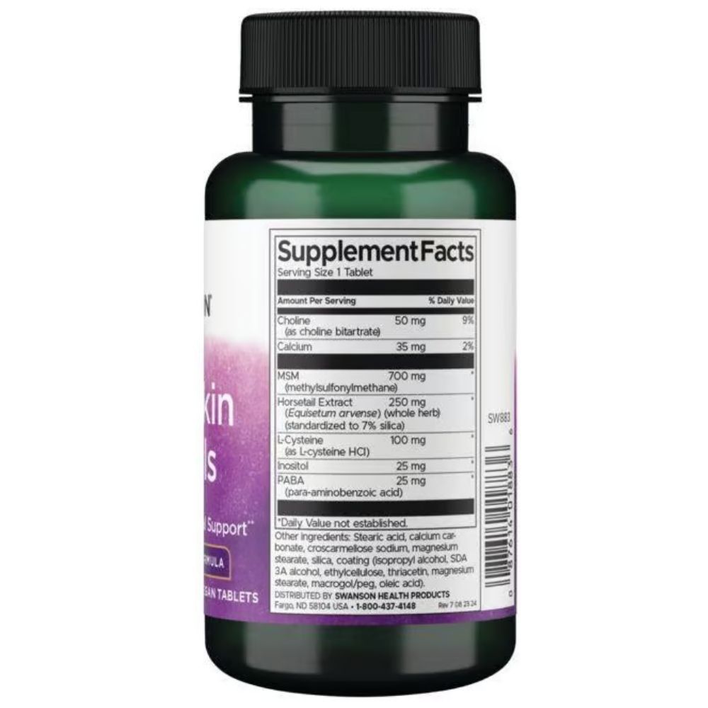Supplement Facts Etikett auf einer grünen Flasche mit schwarzem Deckel. Enthält Nährwertangaben und Inhaltsstoffe.
