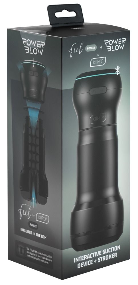 Verpackung für Kiiroo Power Blow mit Produktabbildung und technischen Details.