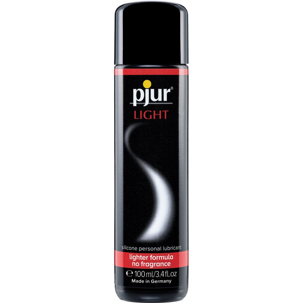 Schwarze Flasche mit pjur LIGHT Logo. Enthält 100ml Silikon-Gleitmittel, leichte Formel, ohne Duft.