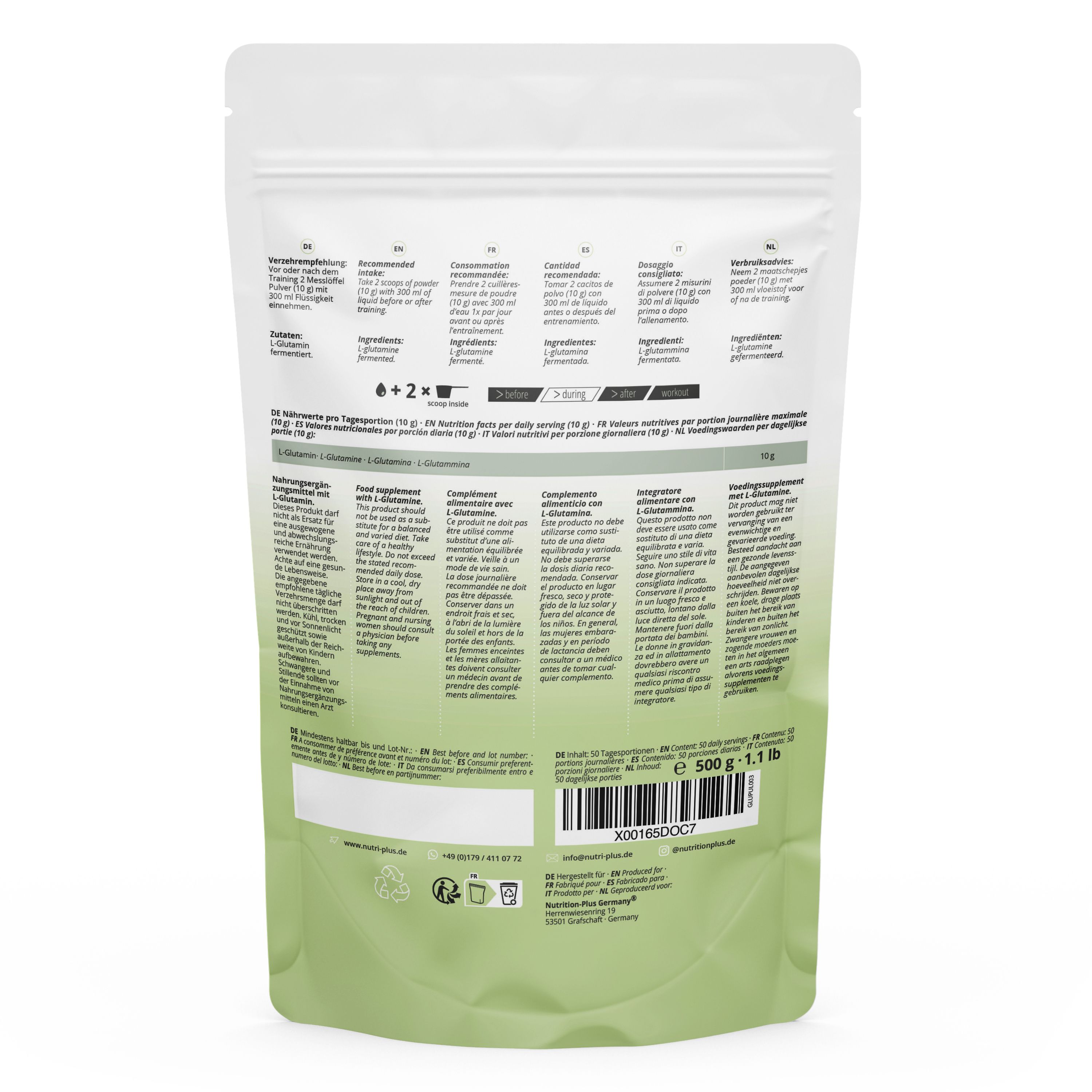 nutri+ L-Glutamin Pulver 500g Aminosäure