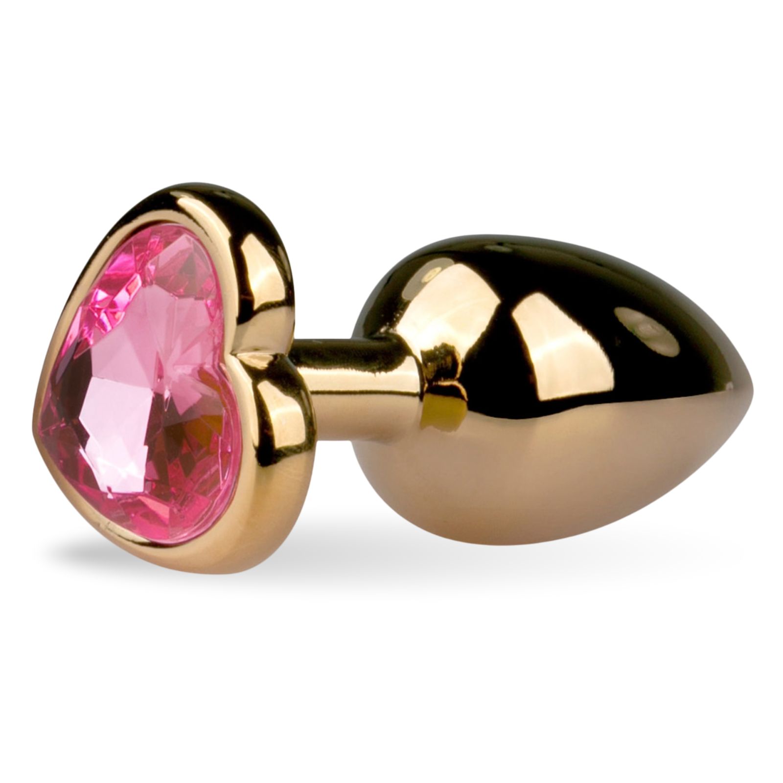 Goldfarbener Analplug mit herzförmigem Zierstein. Konische Form.