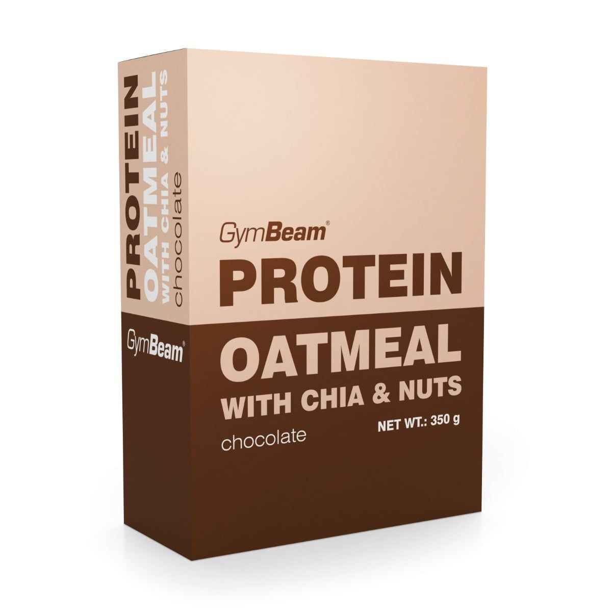 GymBeam Protein Haferflocken mit Chia und Nüssen Schokoladenpulver, 350g Packung.