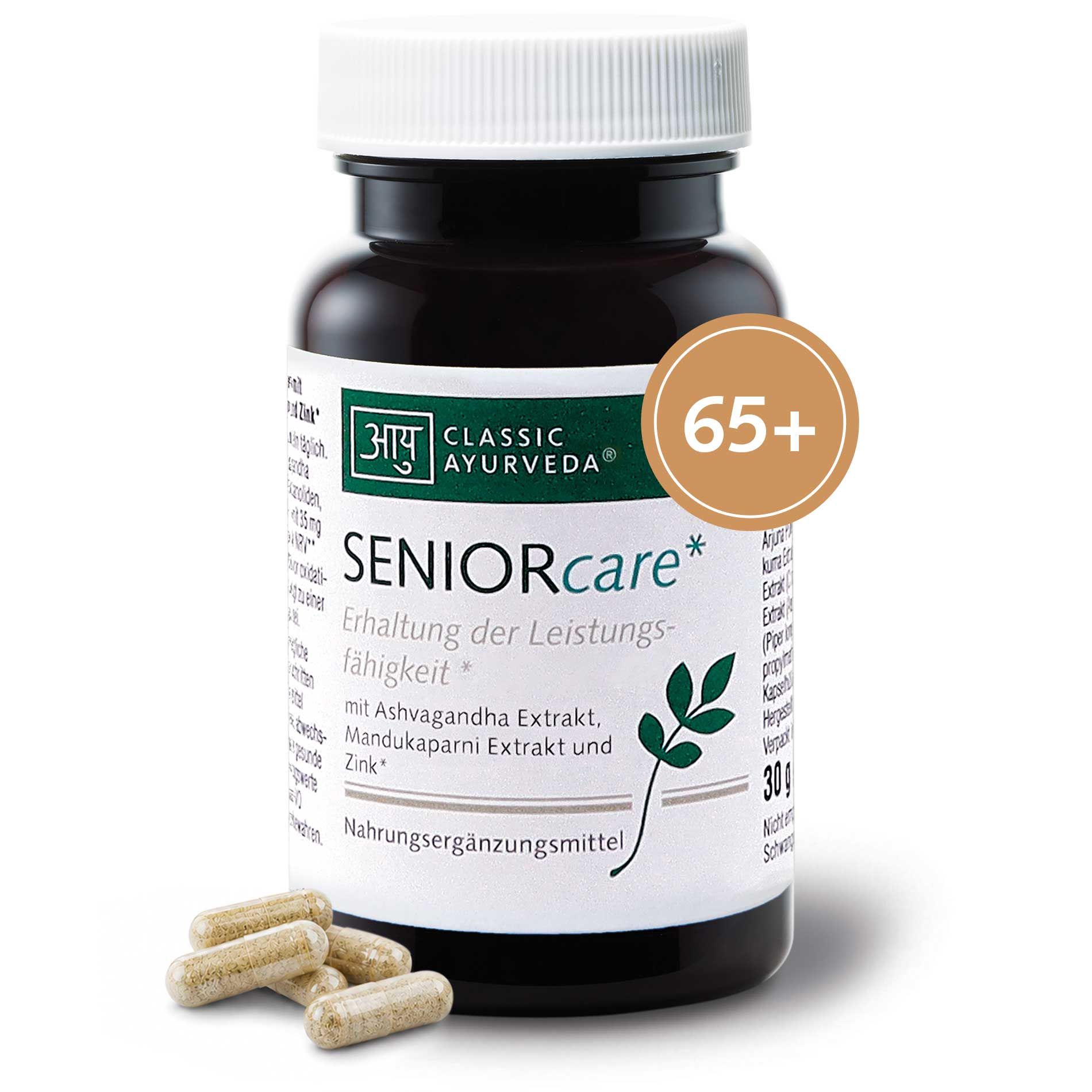Flasche SENIORcare Nahrungsergänzungsmittel mit Kapseln, für Personen über 65.