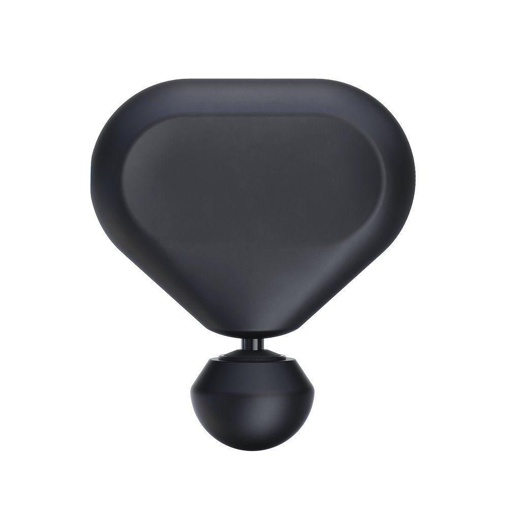 Schwarzes Massagegerät, ovale Form, mit rundem Kopf. Keine weiteren Details.