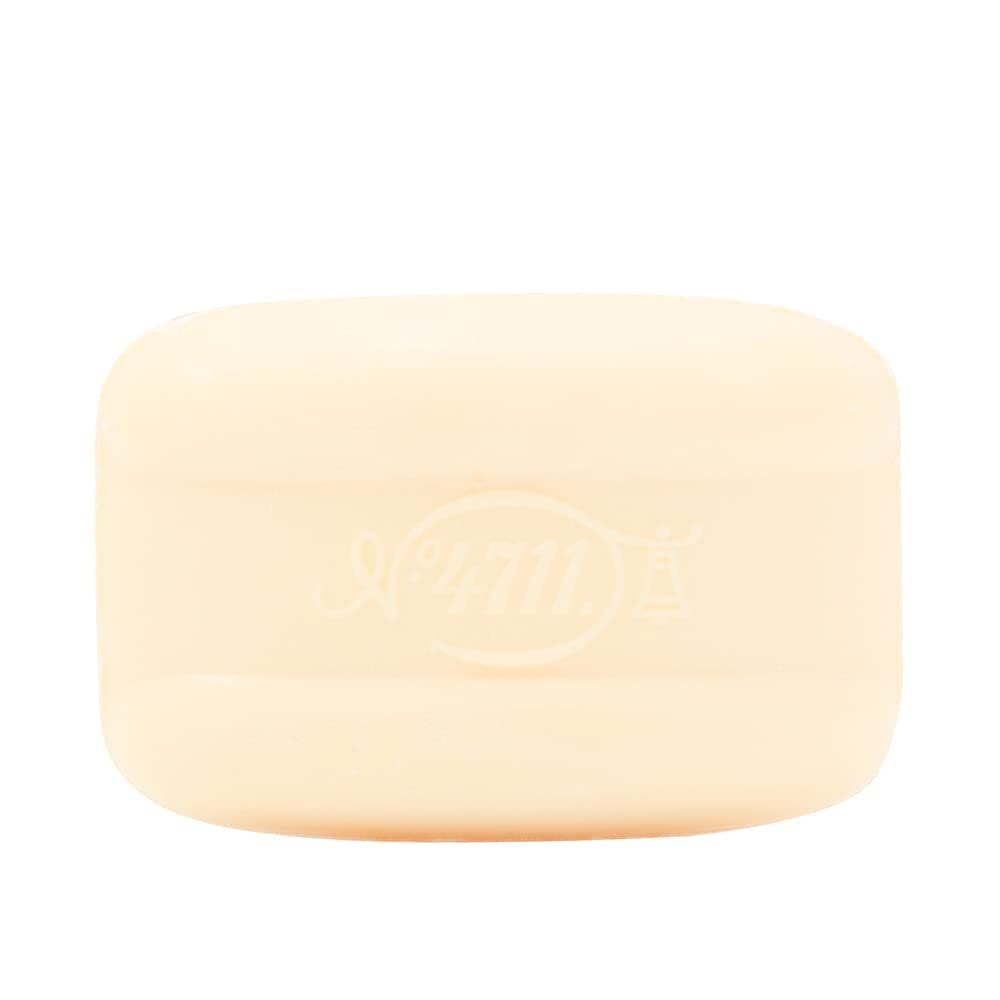 Gelbe 4711 Cremeseife, rechteckig, mit Logo. Aufschrift: 4711. Creme Seife.
