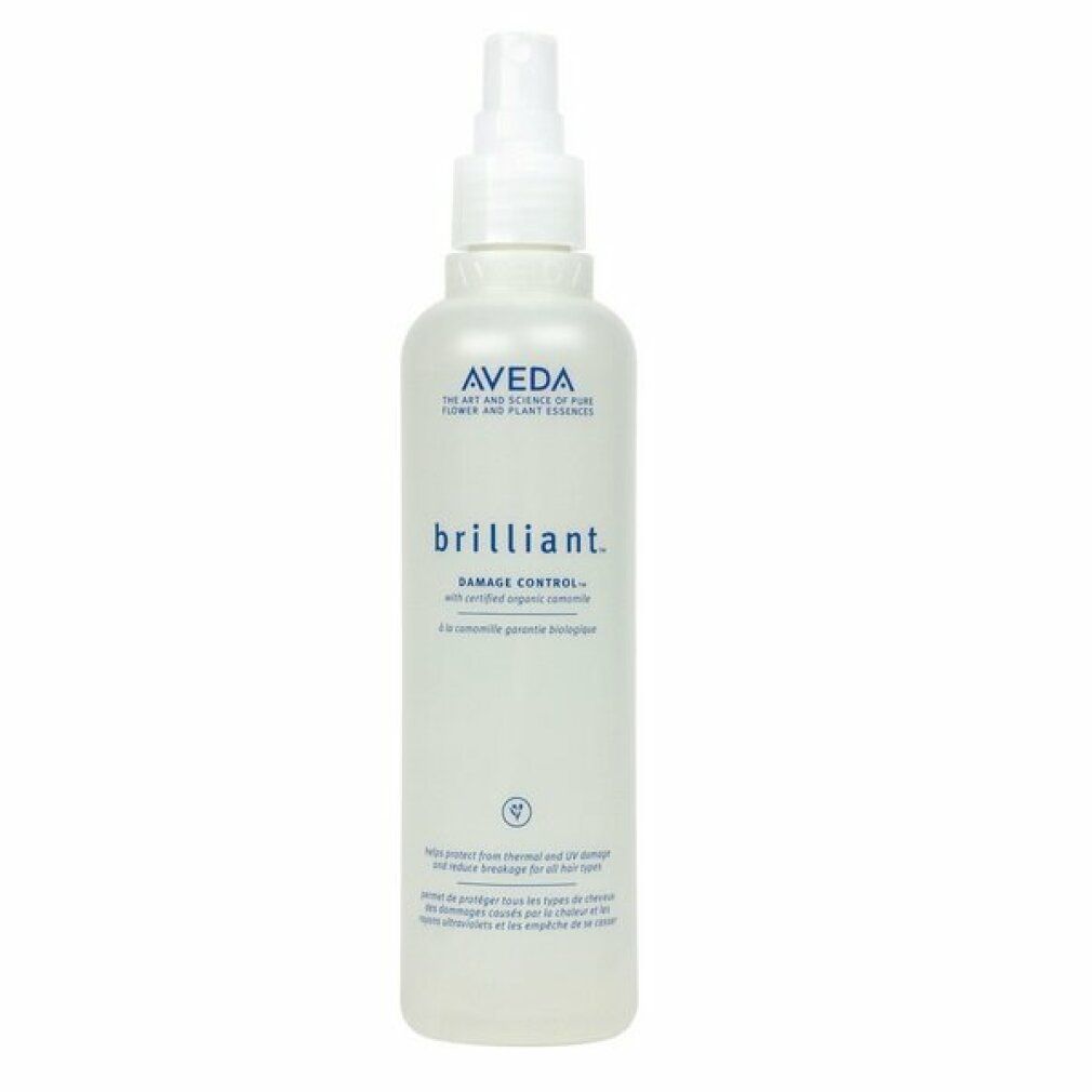 Aveda Brilliant Damage Control. Flasche mit Sprühkopf. Text: Aveda, brilliant, Damage Control. 250 ml.