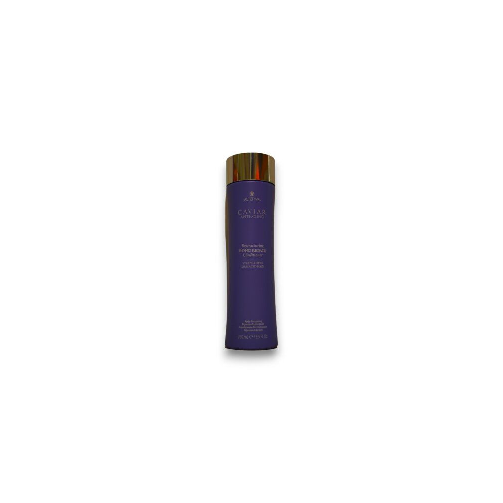 Dunkelviolette Flasche Alterna Caviar Restructuring Bond Repair Conditioner mit goldenem Deckel. 250ml.