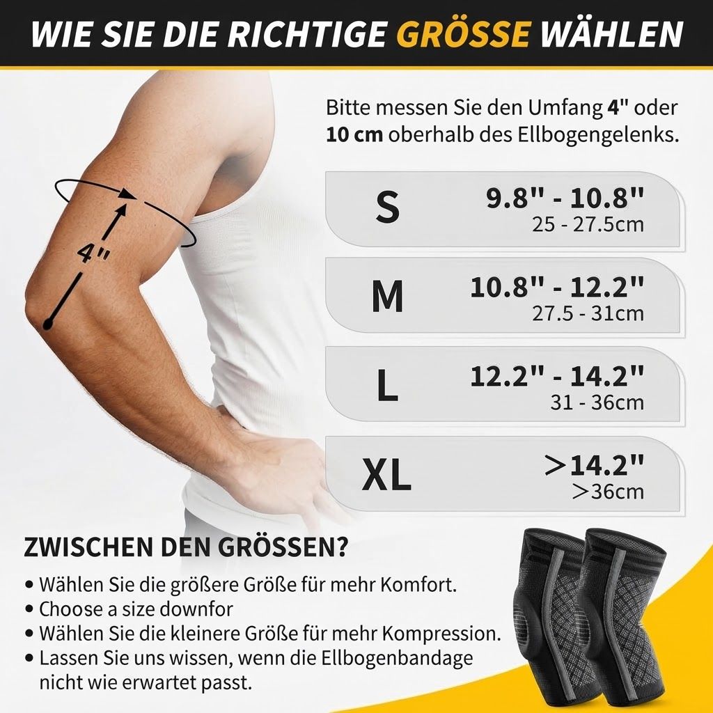 Anleitung zur Größenauswahl für Ellbogenbandage.