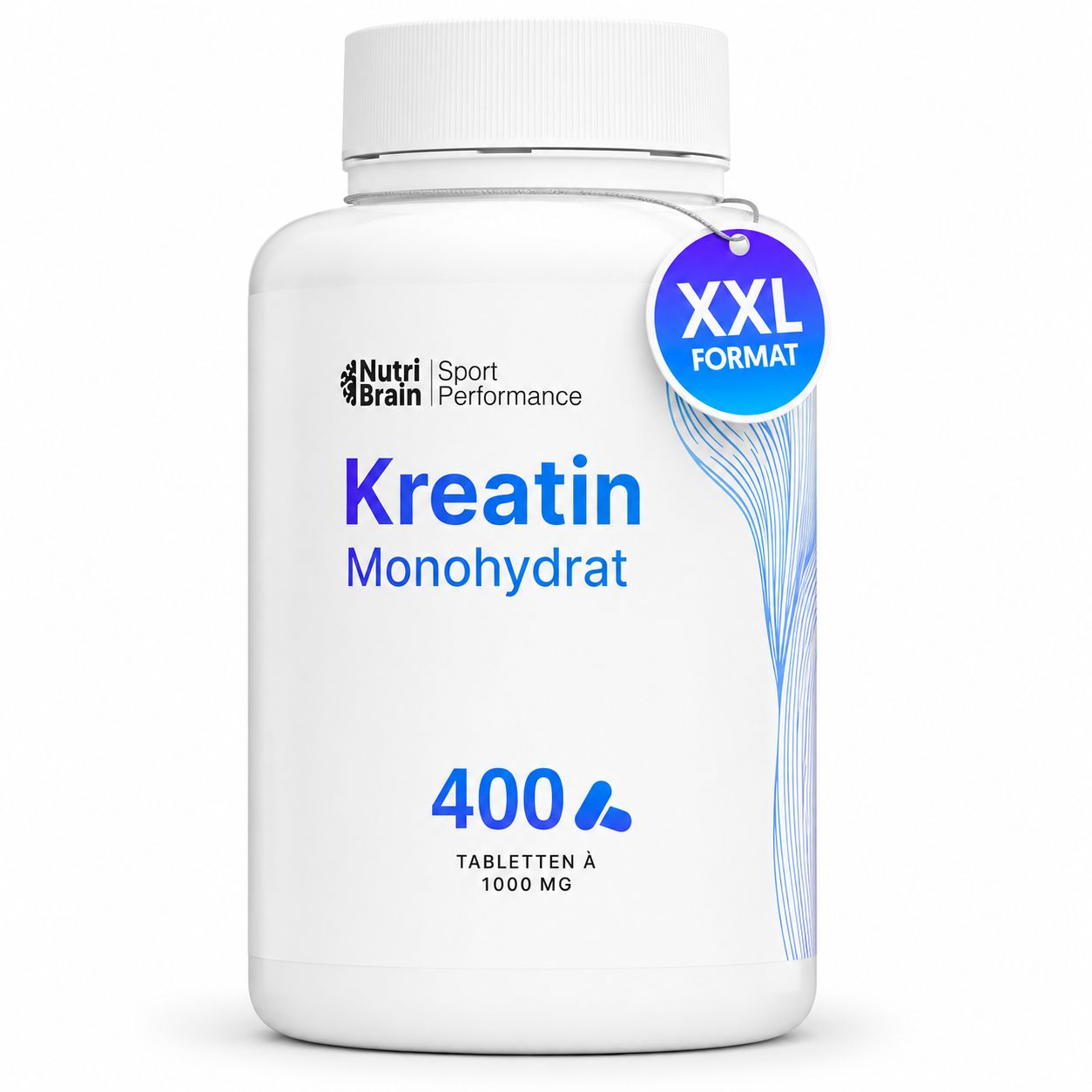 Flasche Kreatin-Monohydrat-Tabletten, XXL-Format, 400 Tabletten.
