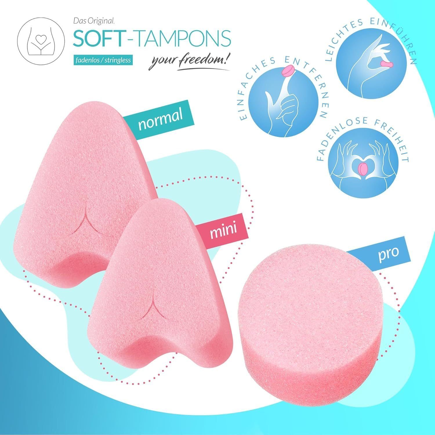 Drei JOYDIVISION Soft-Tampons in den Größen normal, mini und pro. Rosa, weiches Material.