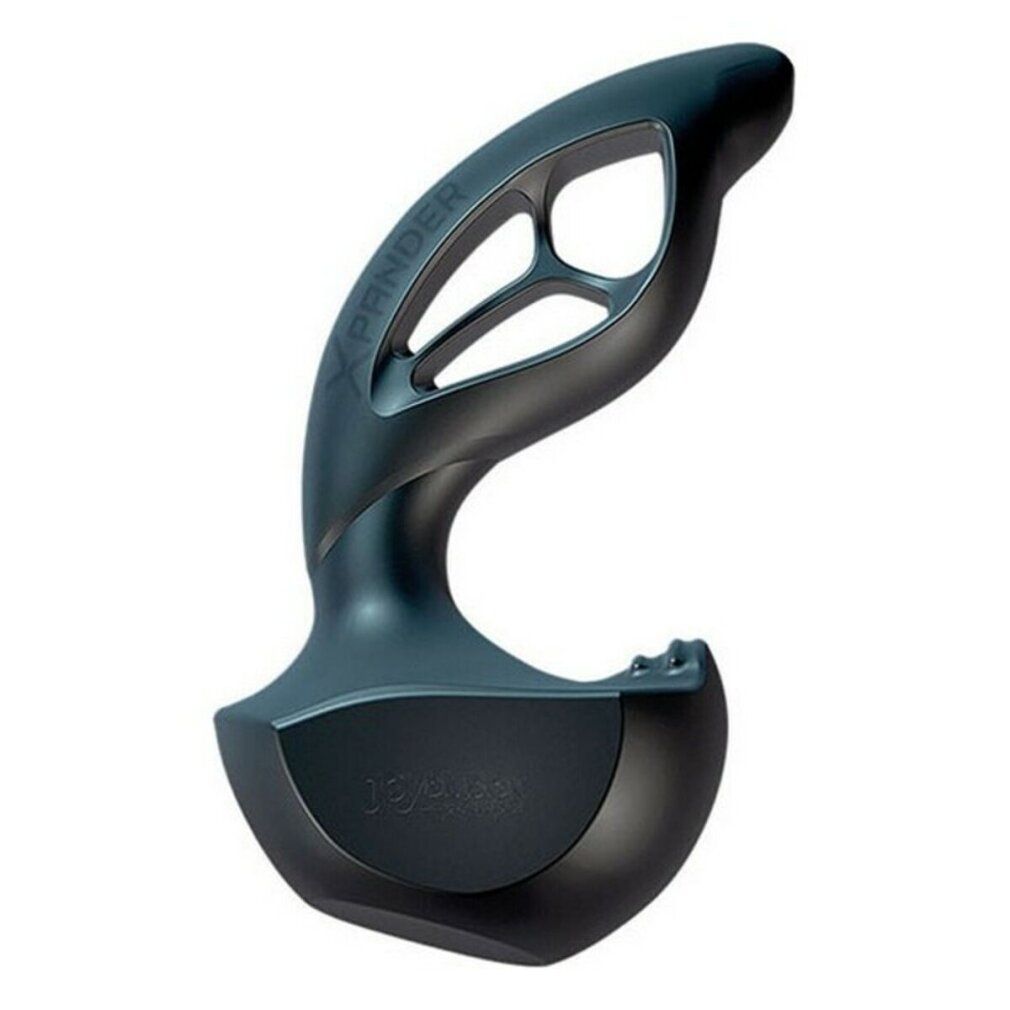 Dunkelgraues Wellness-Produkt mit geschwungener Form und Griff. Sichtbare Aussparungen und abgerundete Basis. Marke JOYDIVISION XPANDER.