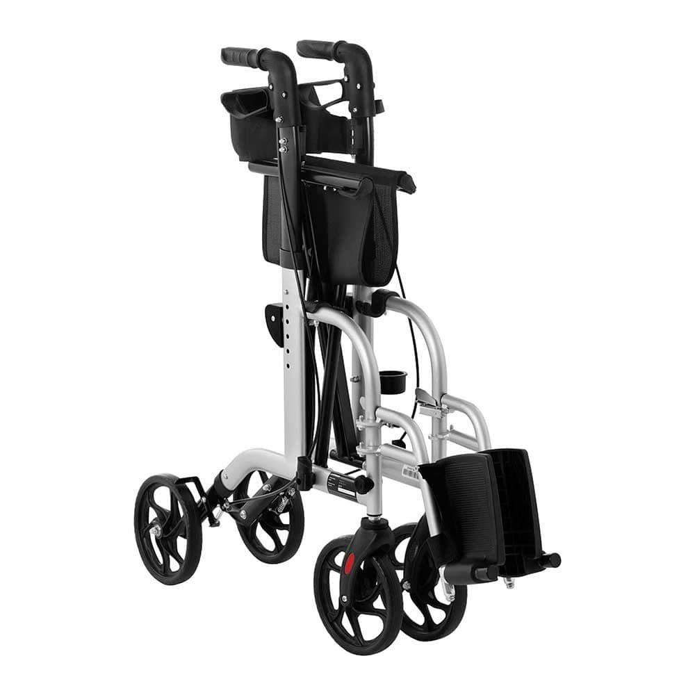 Antar Aluminium Vierrad Rollator und Rohlstuhl in einem mit Fußstütze