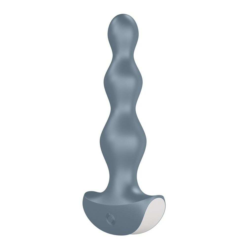Grauer Analvibrator mit wellenförmigem Schaft und T-förmiger Basis. Weißer Bereich an der Basis.