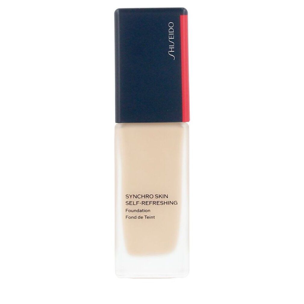 Make-up-Flakon mit schwarzem Deckel und rotem Akzent. Aufschrift 'SYNCHRO SKIN SELF-REFRESHING'.