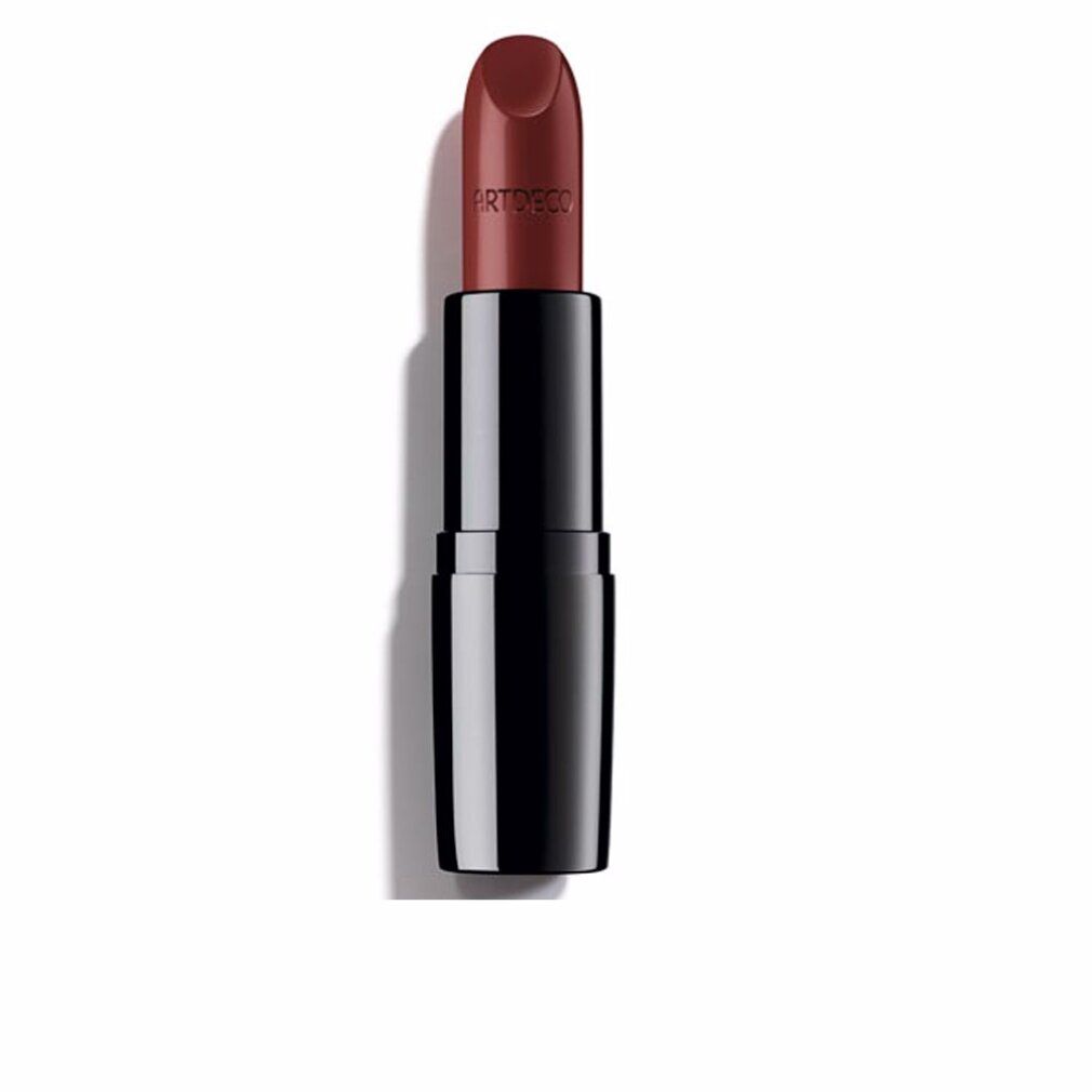 Lippenstift mit schwarzer Hülse und braunroter Farbe. Der Schriftzug "ARTDECO" ist auf dem Lippenstift sichtbar.